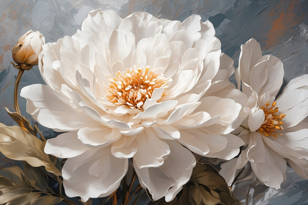 Peonie bianche, cuori dorati — design completo