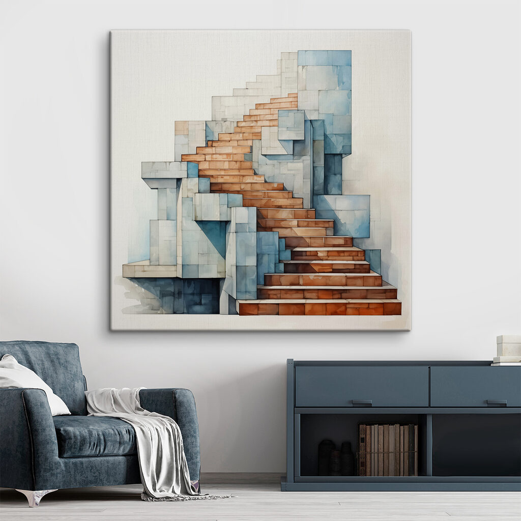 Scala tra forme azzurre — ambiente 1