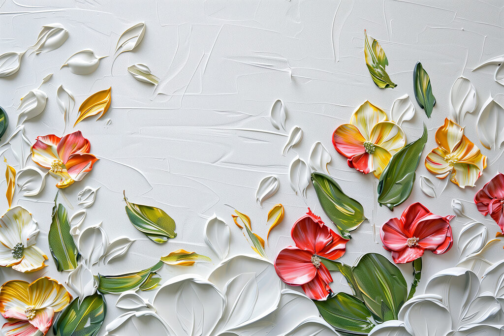 Ghirlanda fiorita su bianco — design completo