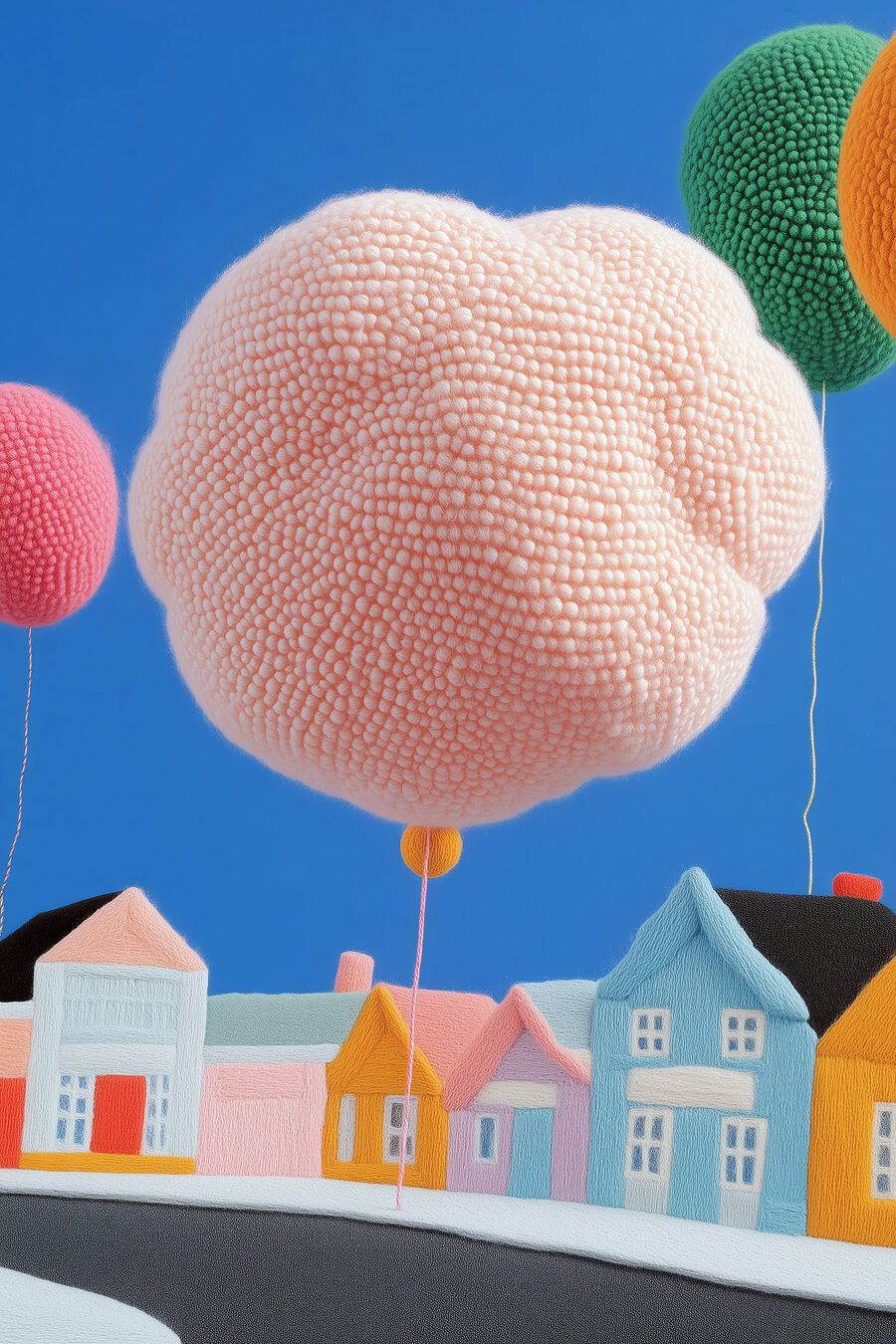 Palloncino rosa sulle case — design completo