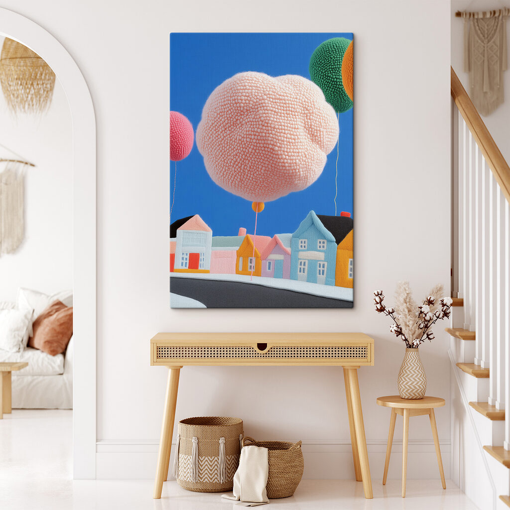 Palloncino rosa sulle case — ambiente 2