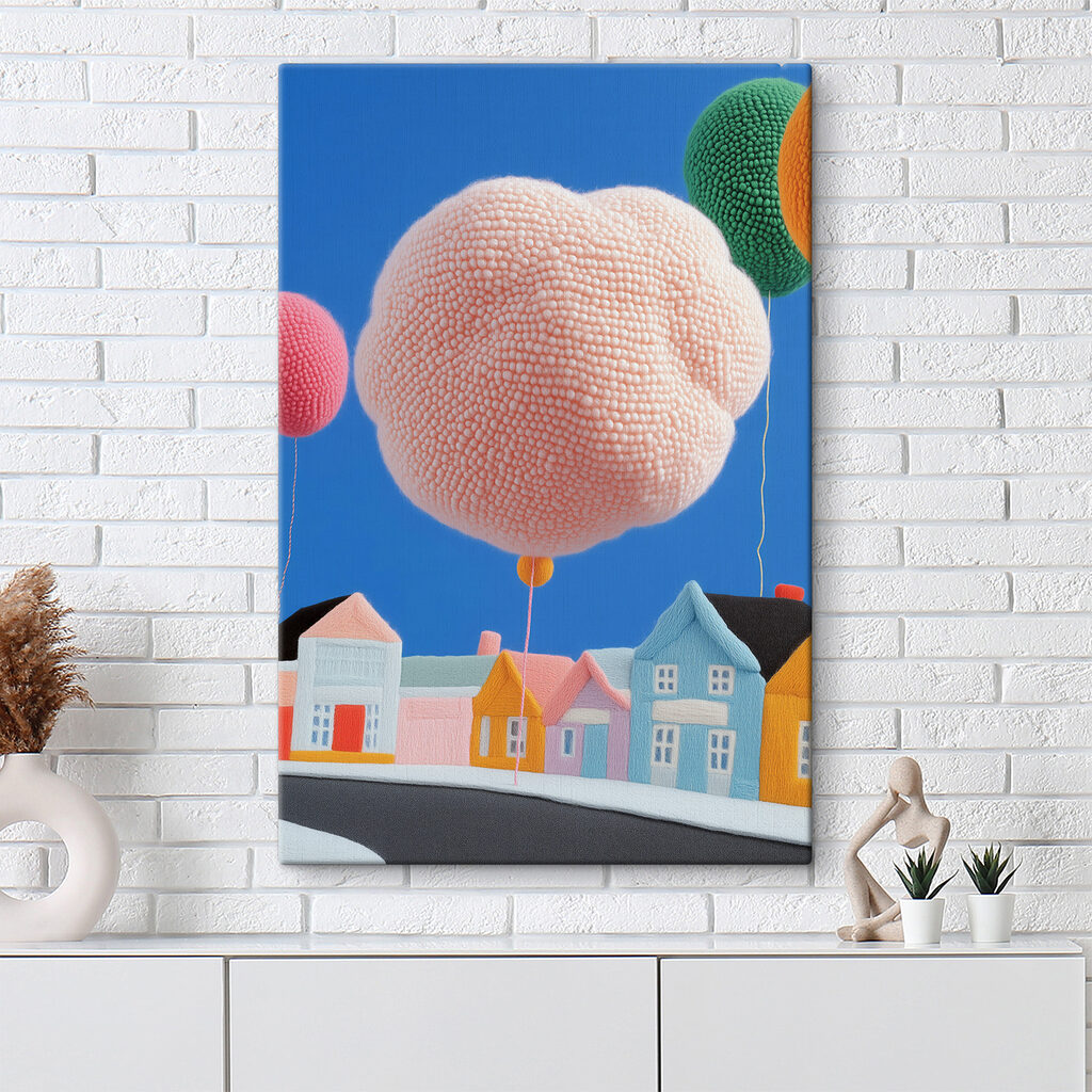 Palloncino rosa sulle case — ambiente 1