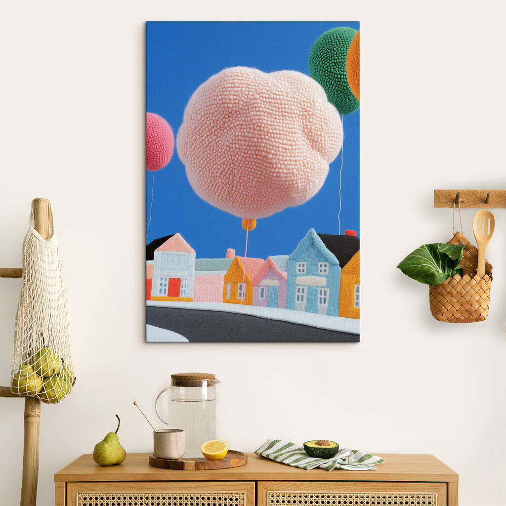 Palloncino rosa sulle case — ambiente 3