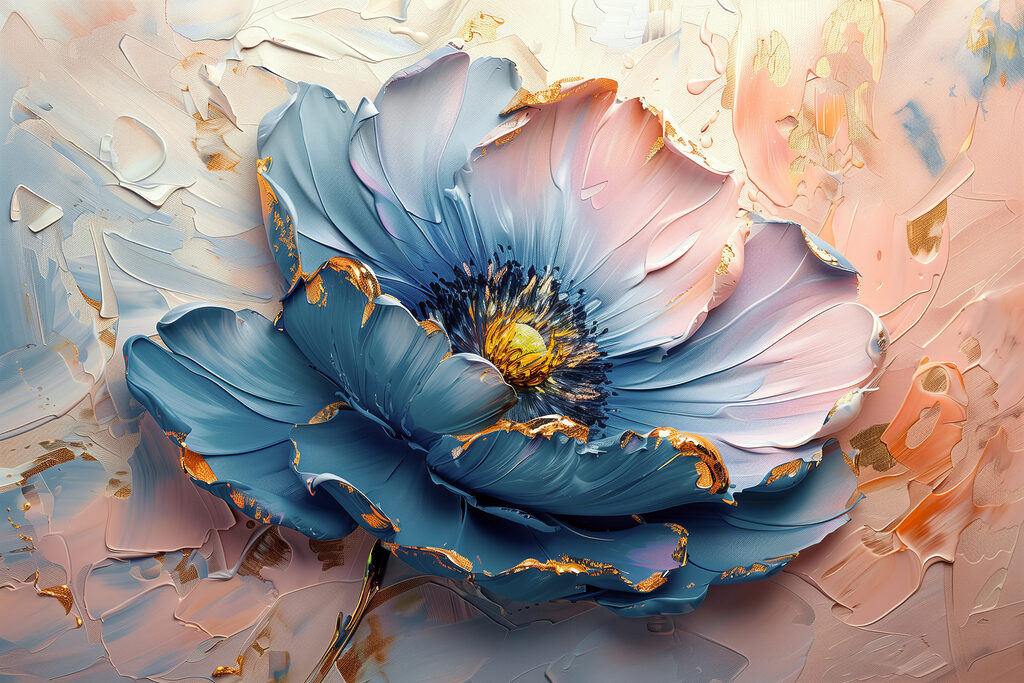 Fiore blu su pesca — design completo