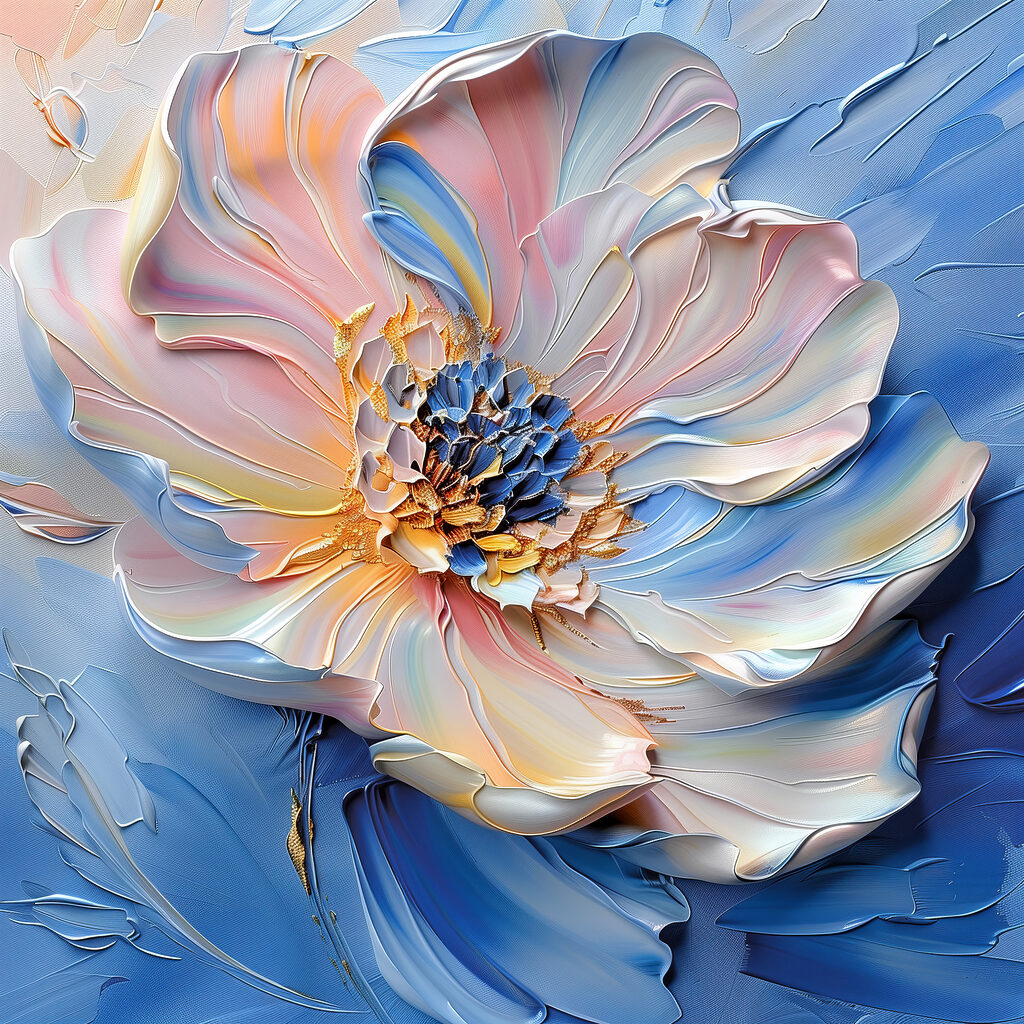 Fiore pastello su azzurro — design completo