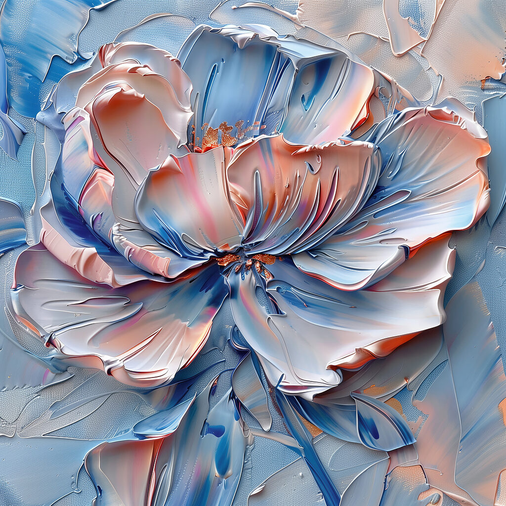Peonia blu, bordi dipinti — design completo