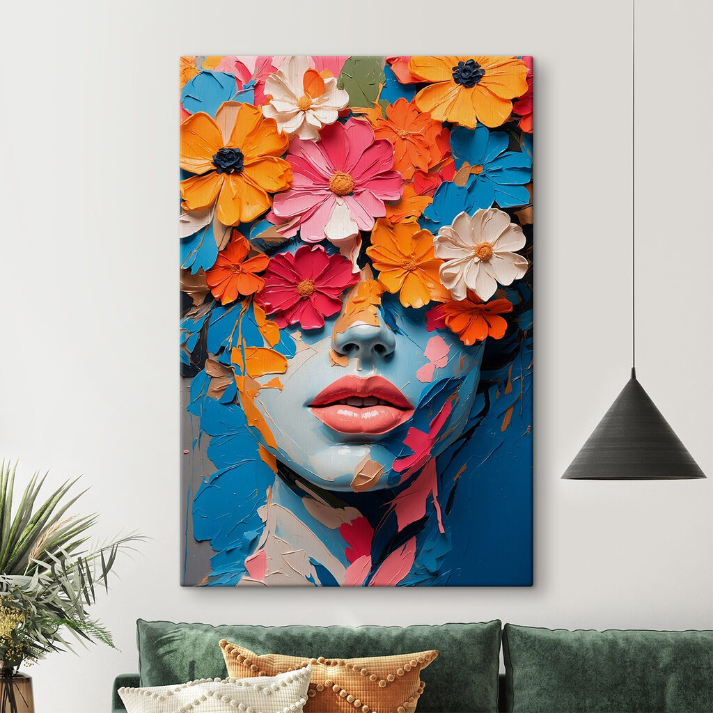 Ritratto vivace tra fiori in un ambiente