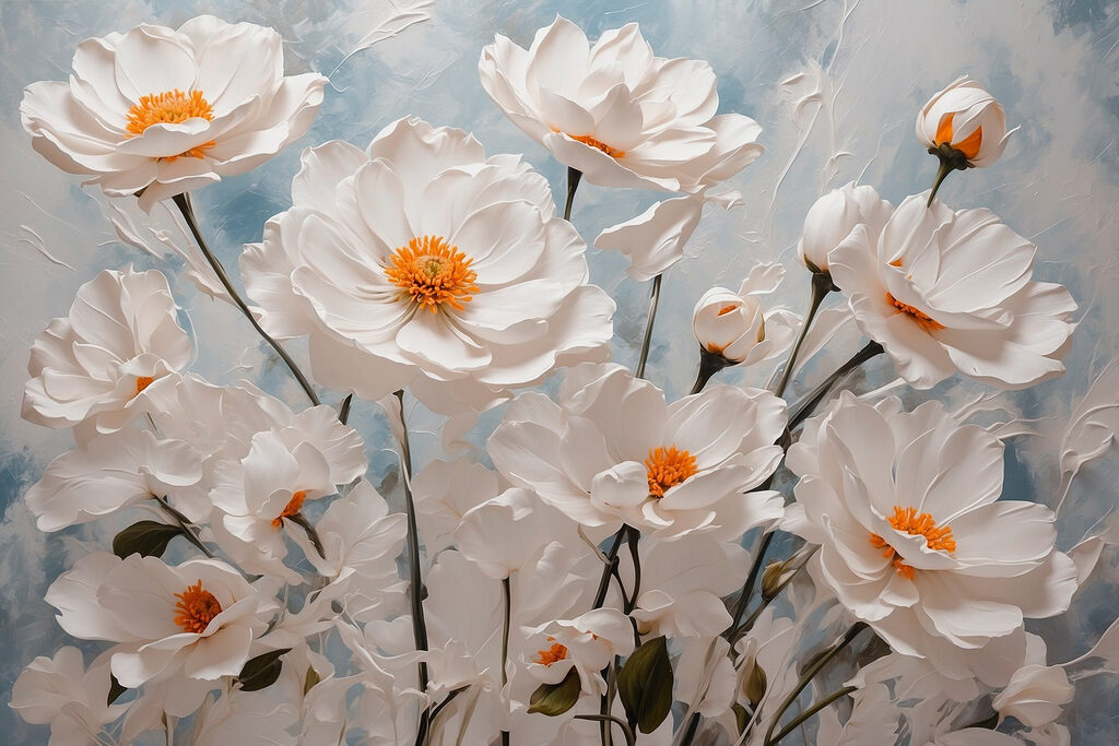Fiori bianchi, cuori arancio — design completo