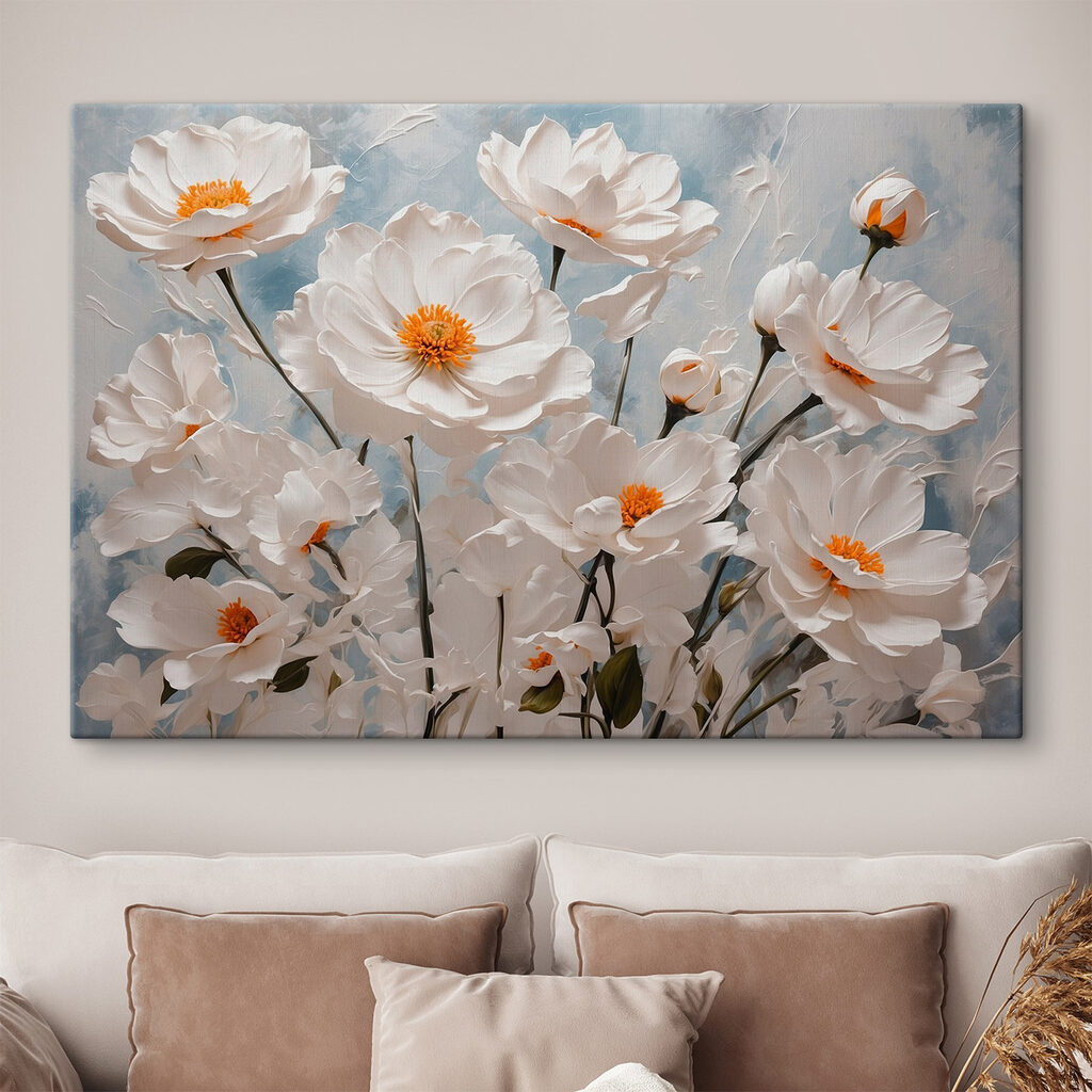 Fiori bianchi, cuori arancio — ambiente 1