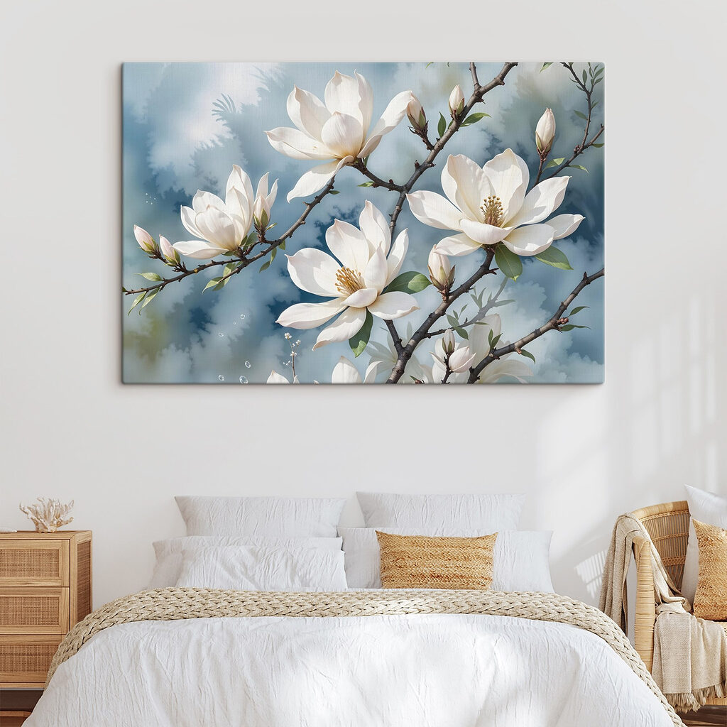 Magnolia bianca su grigio-azzurro — ambiente 1