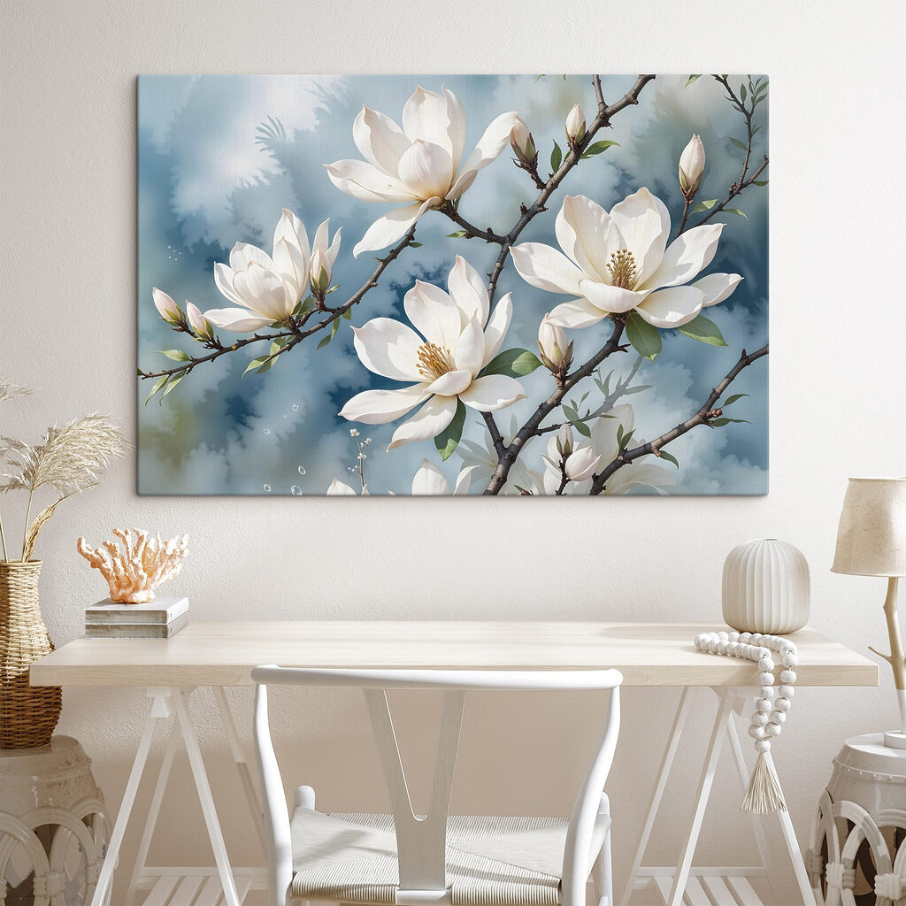 Magnolia bianca su grigio-azzurro — ambiente 2