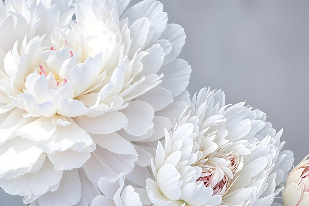 Peonie bianche, accenti rosa — design completo