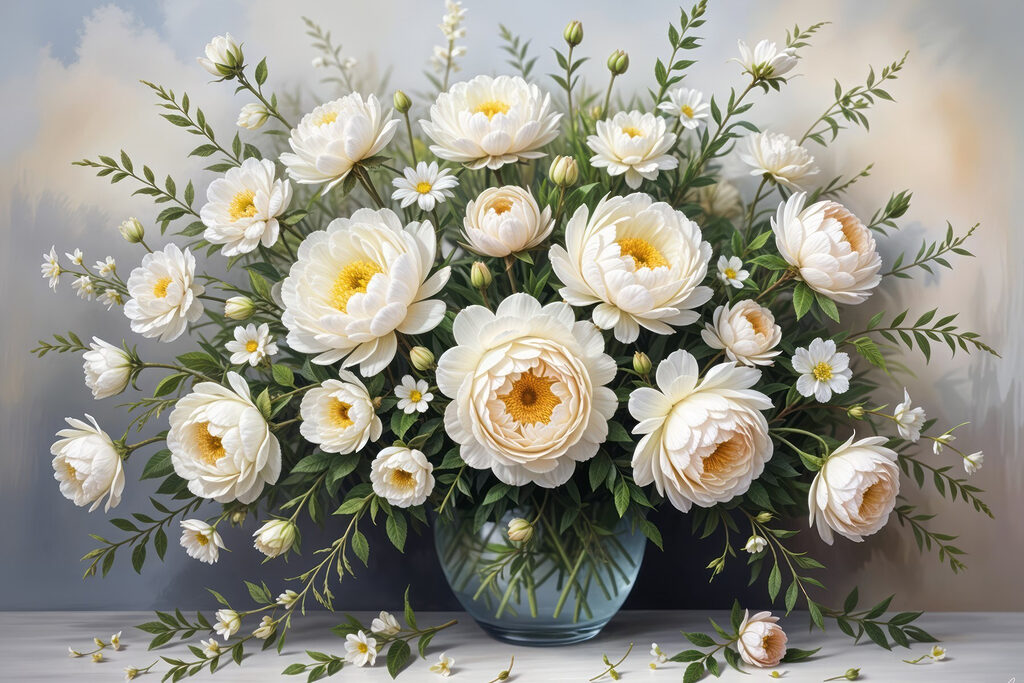 Rose bianche in vaso — design completo