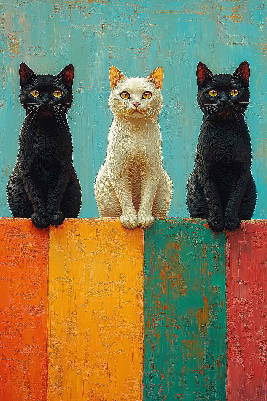 Tre gatti sulle fasce — design completo