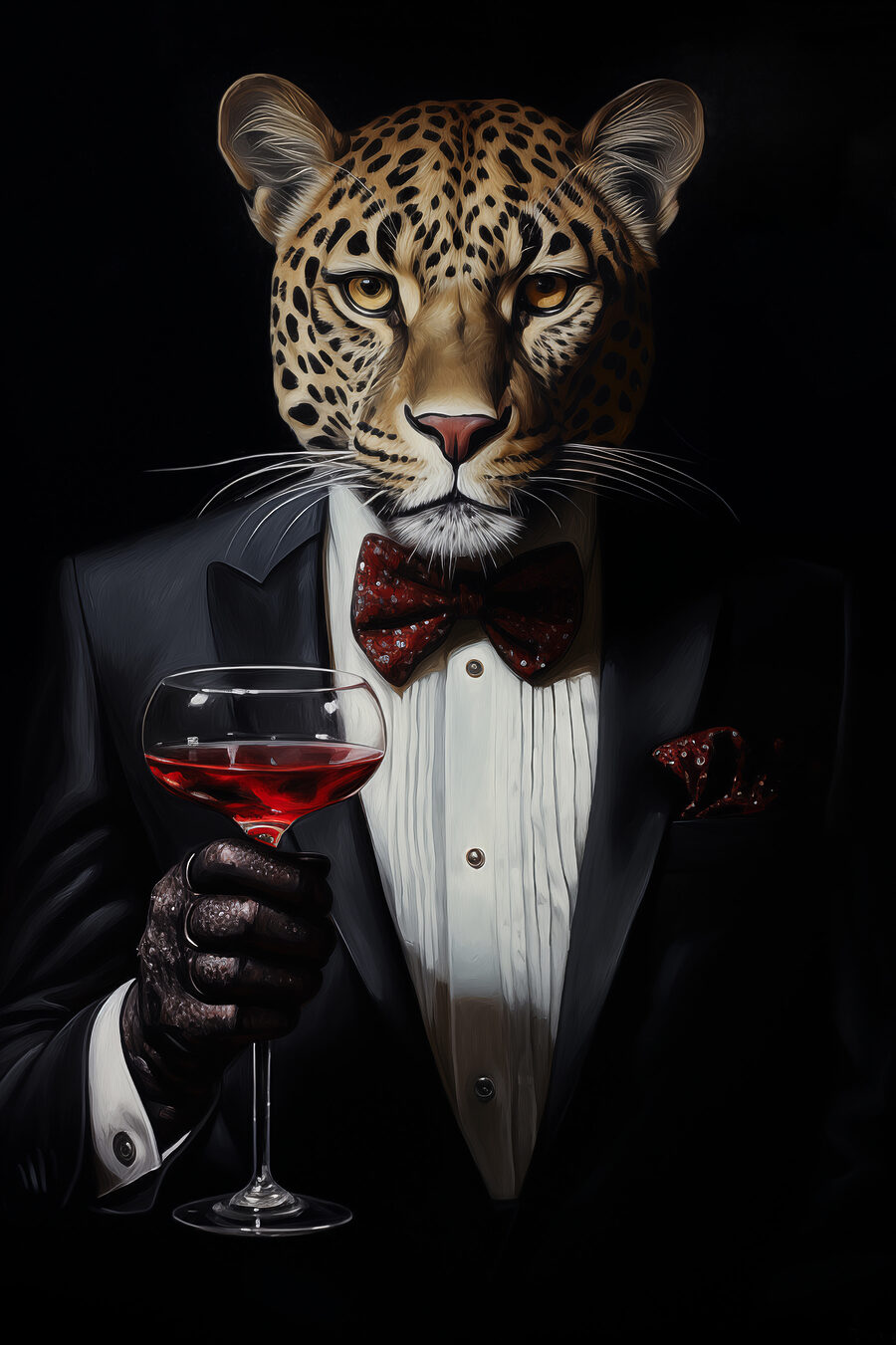 Leopardo in abito scuro — design completo