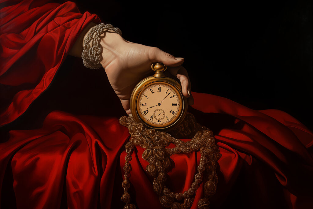 Orologio tra pieghe rosse — design completo