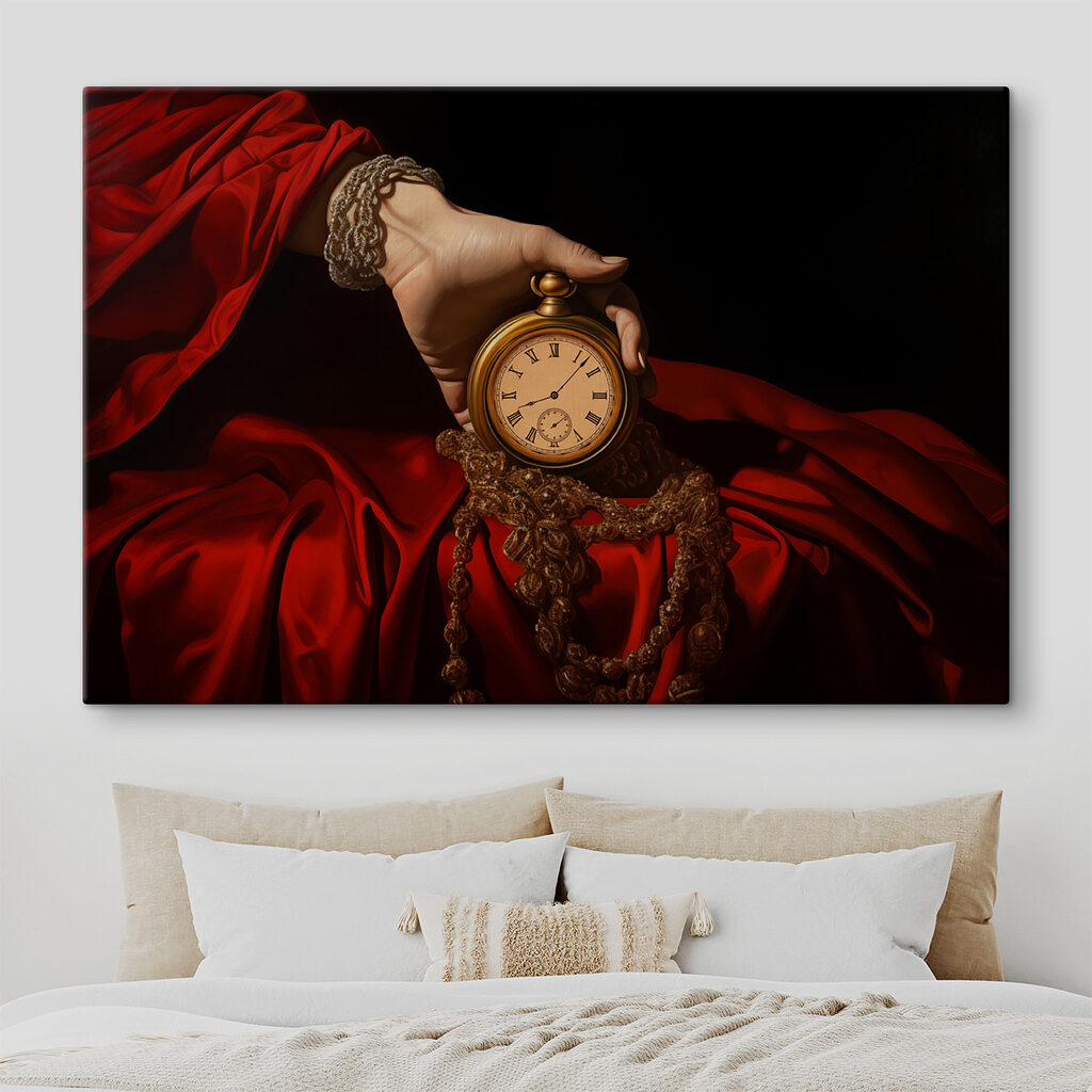 Orologio tra pieghe rosse — ambiente 2