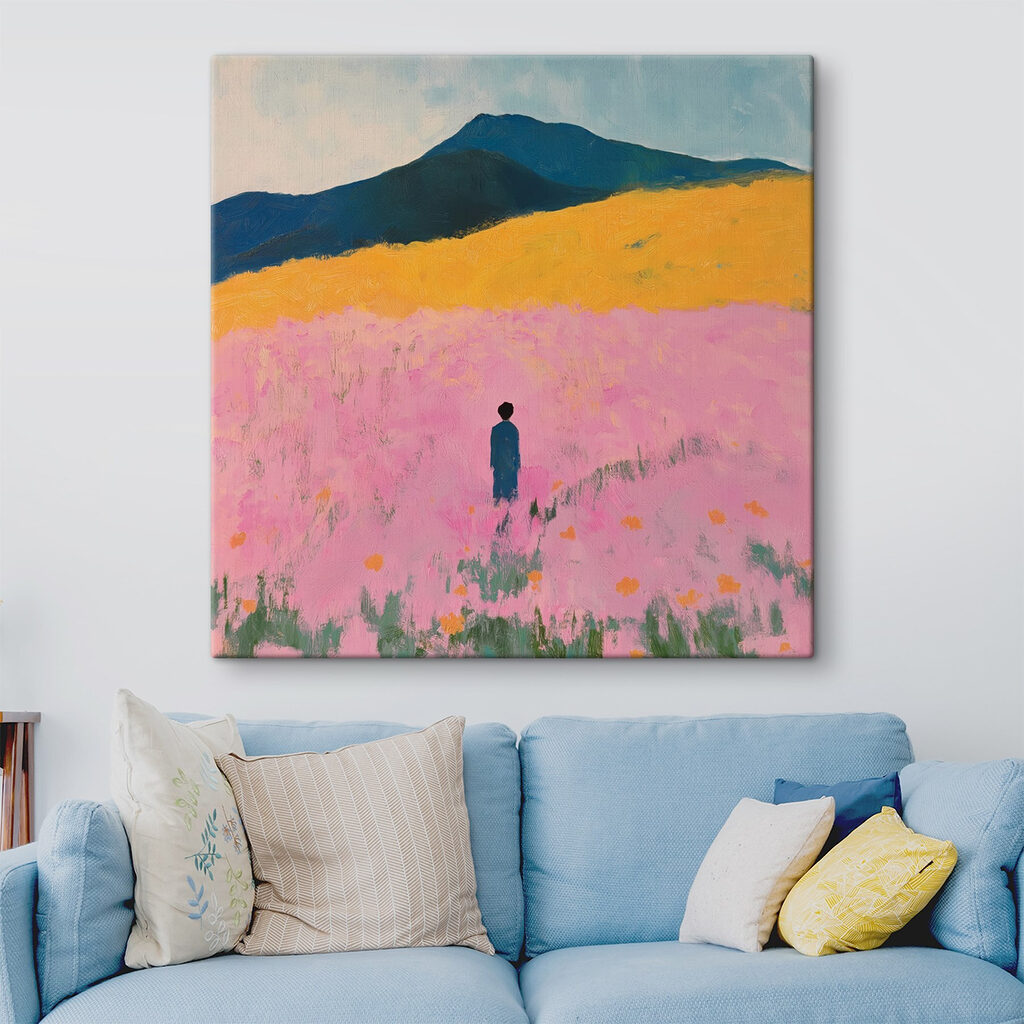 Solo nel campo rosa in un ambiente