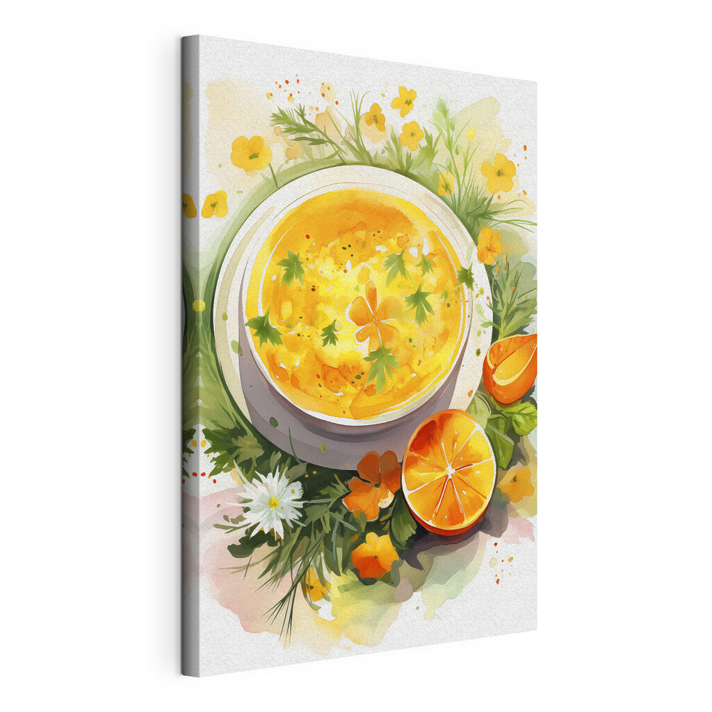 Zuppa tra i fiori, tela tesa e bordo avvolto