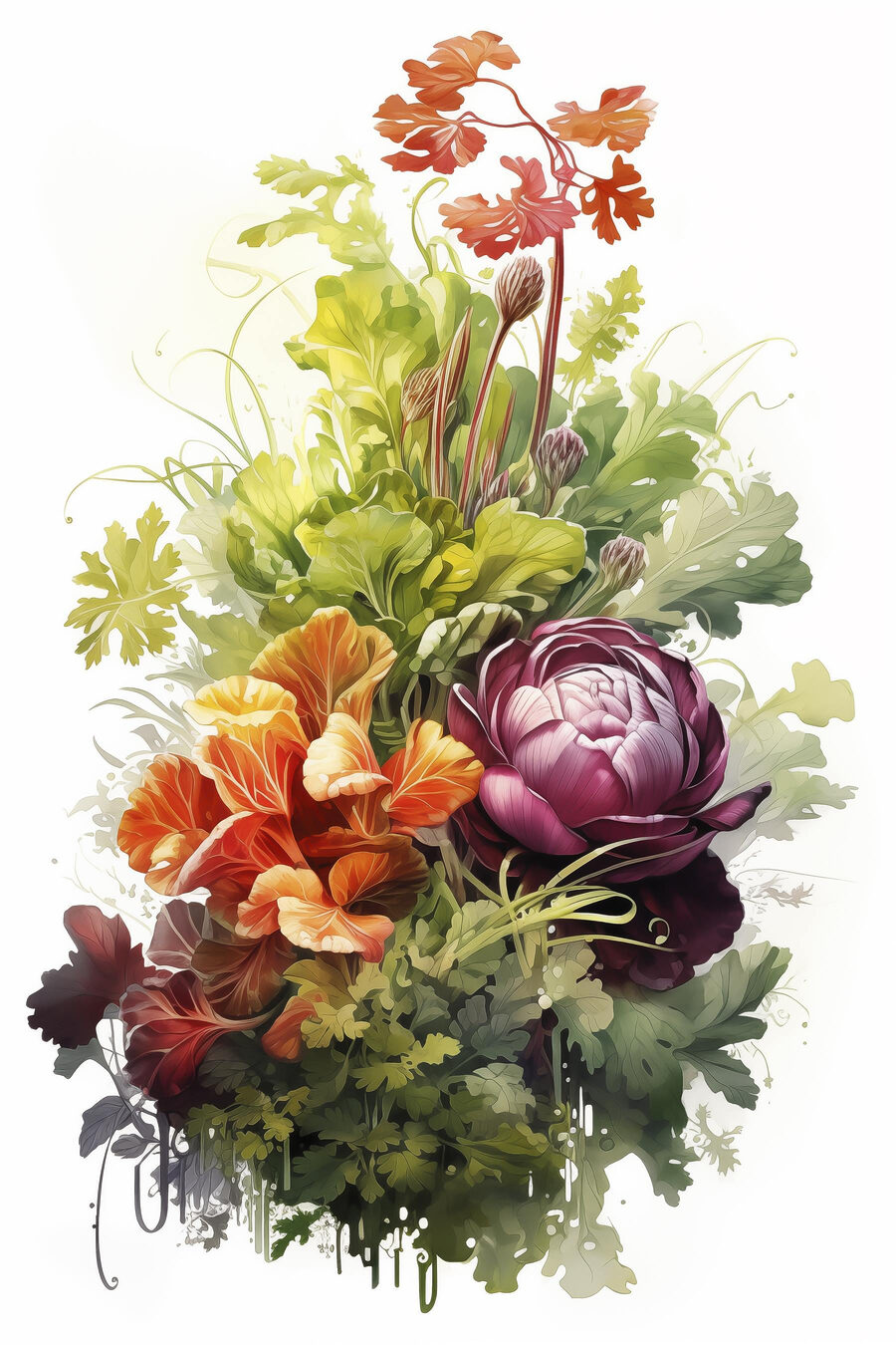 Cavolo rosso tra fiori — design completo