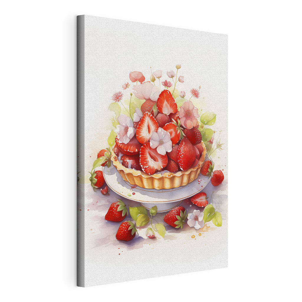 Torta di fragole, tela tesa e bordo avvolto