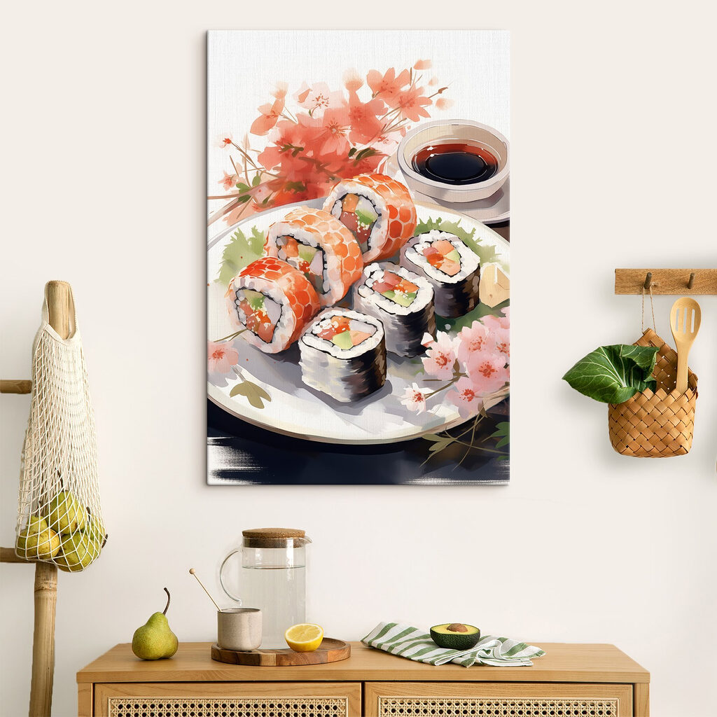 Sushi e ramo d’autunno in un ambiente
