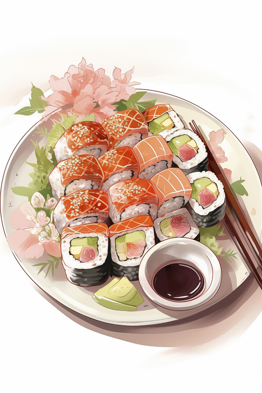 Sushi con fiore rosa — design completo