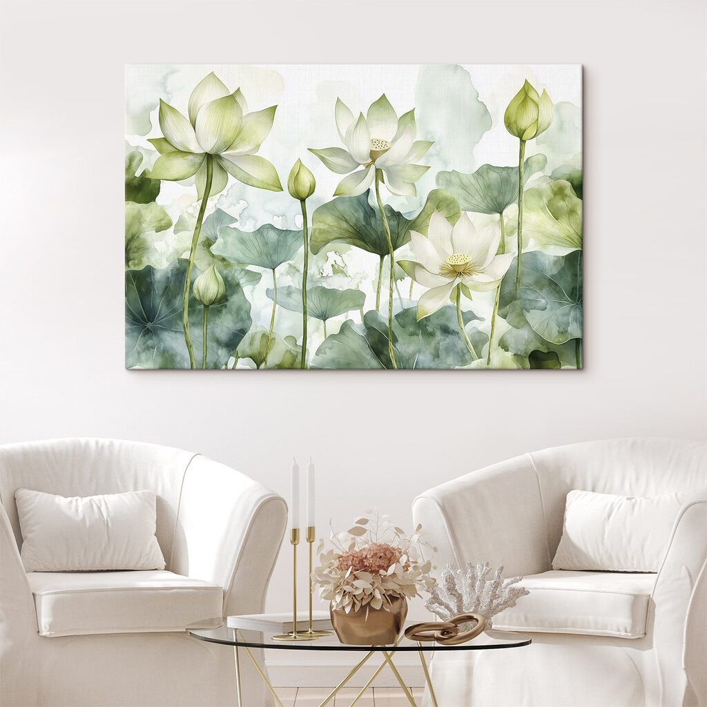 Loti bianchi tra foglie — ambiente 1