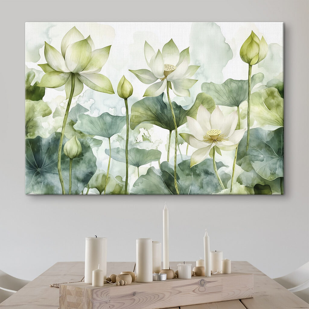 Loti bianchi tra foglie — ambiente 3