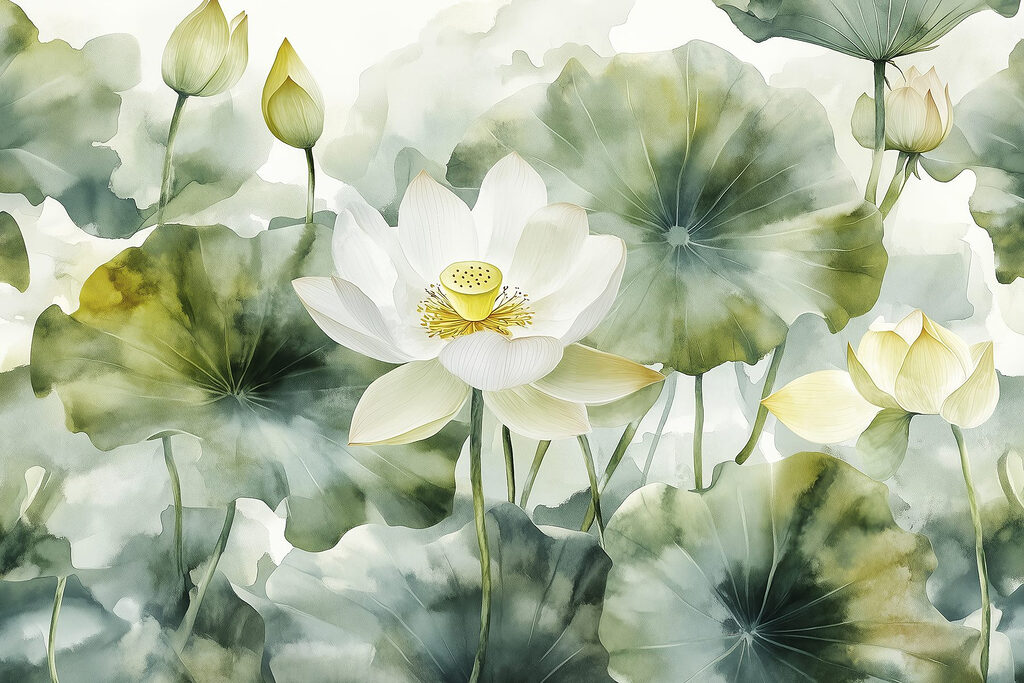 Loto bianco e baccelli — design completo