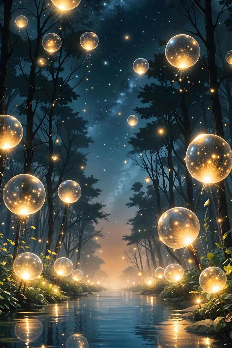 Sfere luminose nella notte — design completo