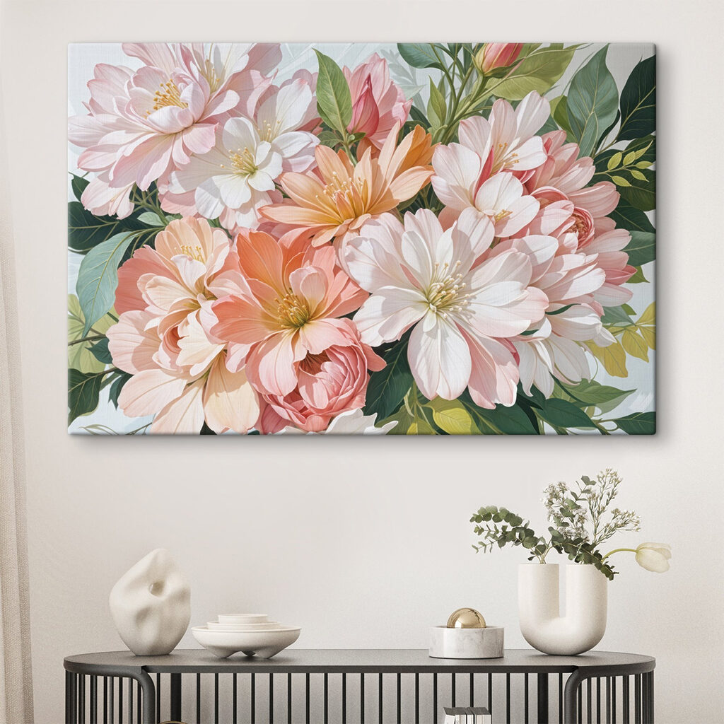 Fiori pastello tra foglie — ambiente 2