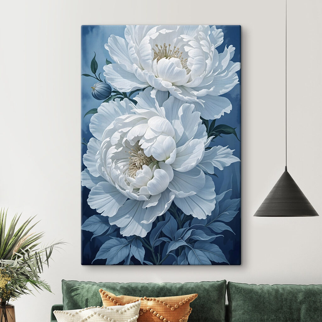Peonie bianche su blu — ambiente 2