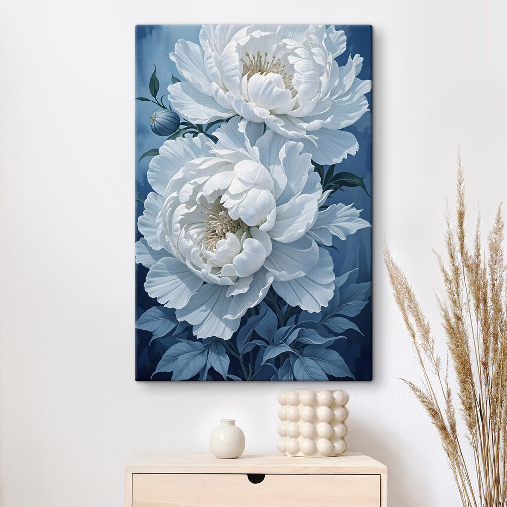 Peonie bianche su blu — ambiente 1