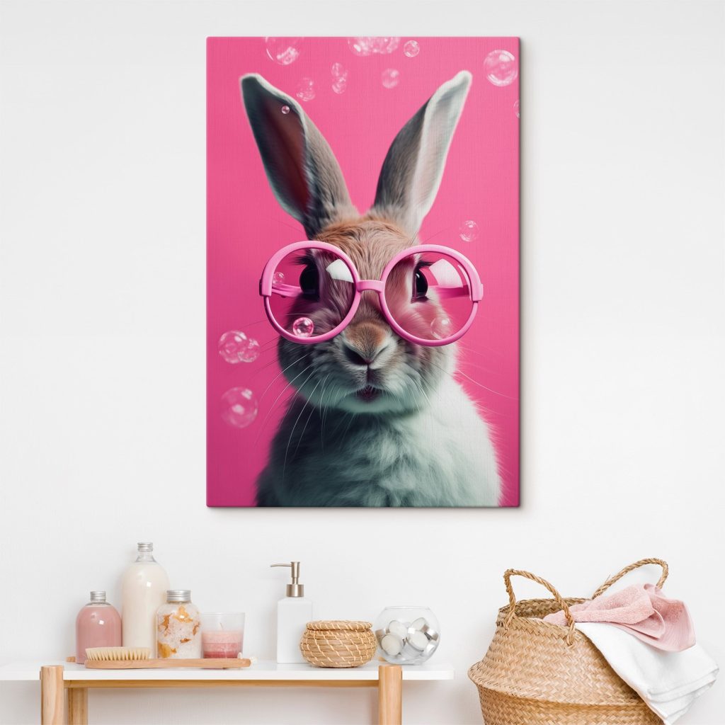 Coniglio con occhiali rosa in un ambiente