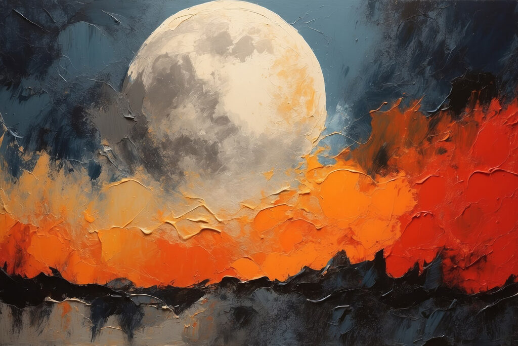 Luna sopra pennellate arancio — design completo