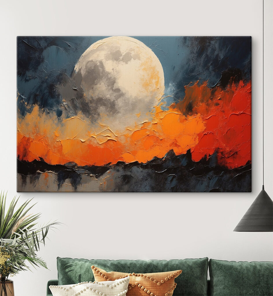 Luna sopra pennellate arancio — ambiente 2