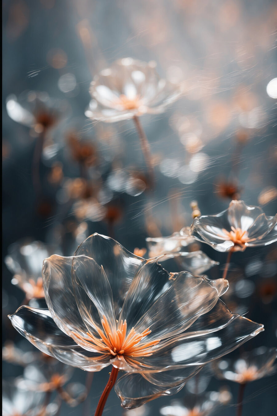 Fiori tra gocce lucide — design completo