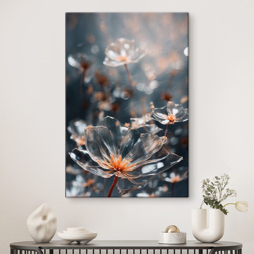 Fiori tra gocce lucide — ambiente 1