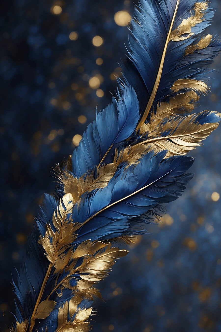 Piume blu e oro — design completo