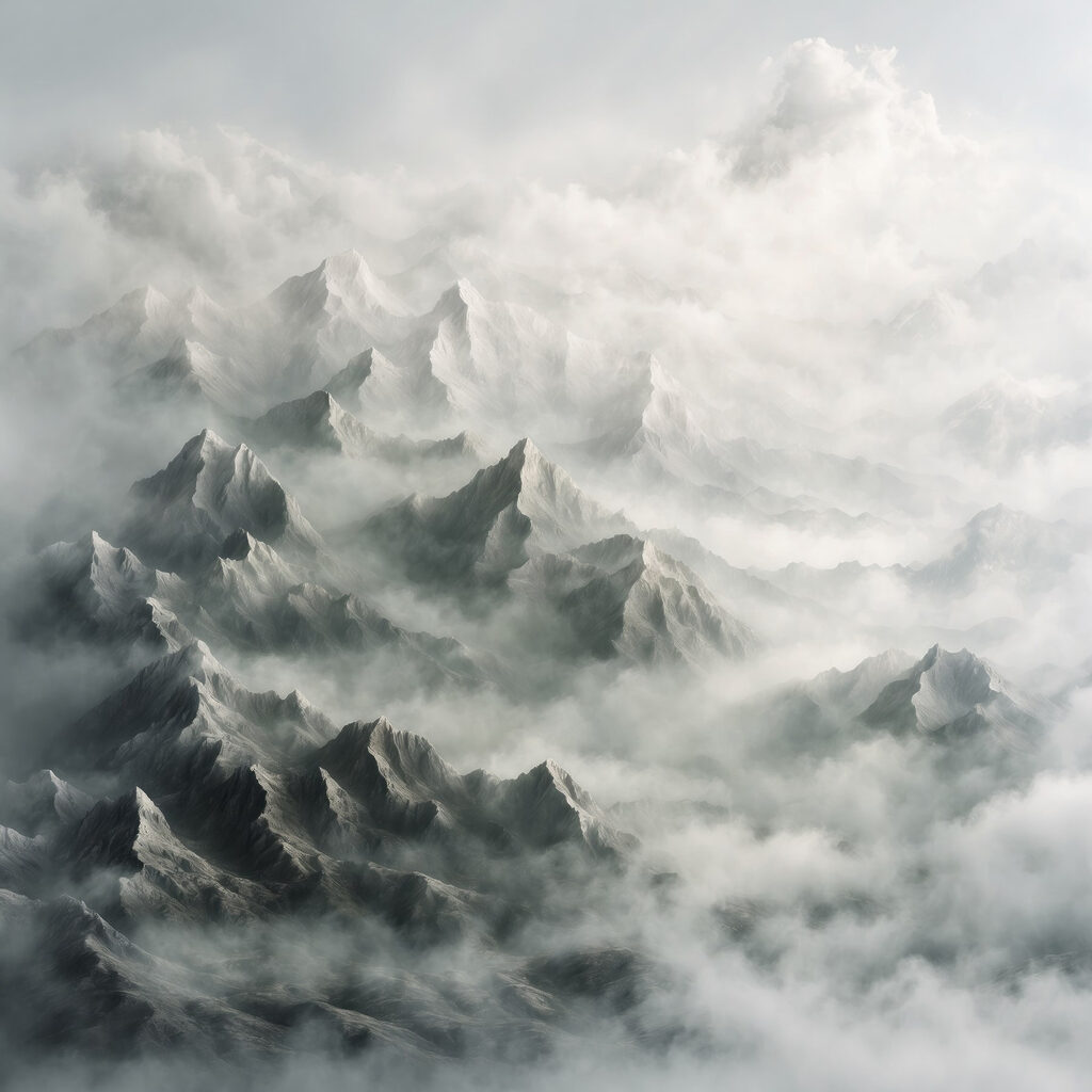 Monti aguzzi nella nebbia — design completo