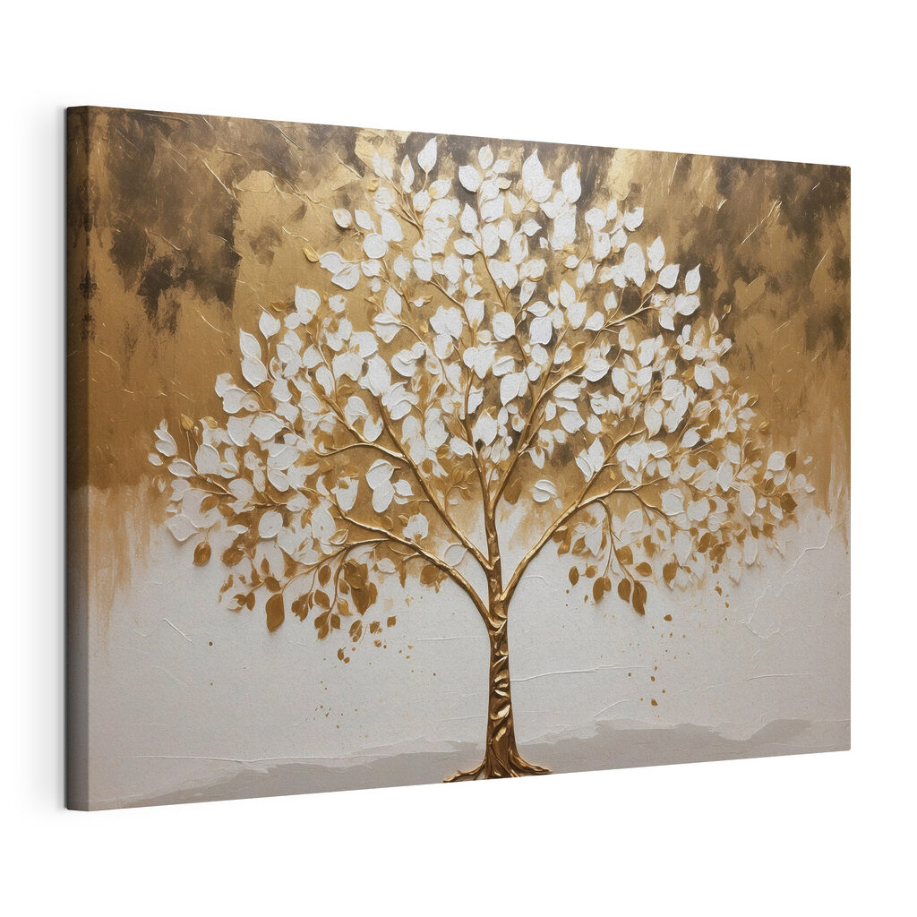 Albero dalle foglie dorate, tela tesa e bordo avvolto