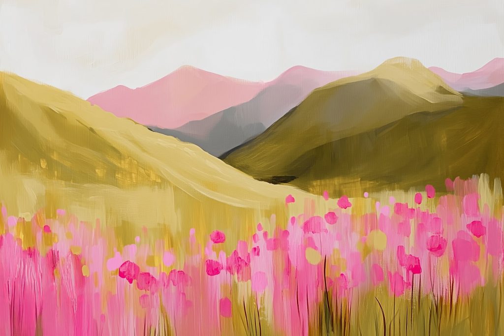 Fioritura rosa sui pendii — design completo