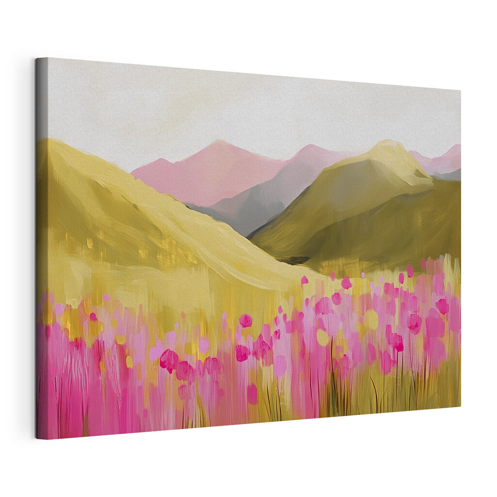 Fioritura rosa sui pendii, tela tesa e bordo avvolto