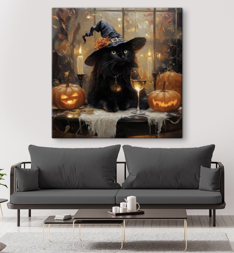 Gatto strega tra zucche — ambiente 2
