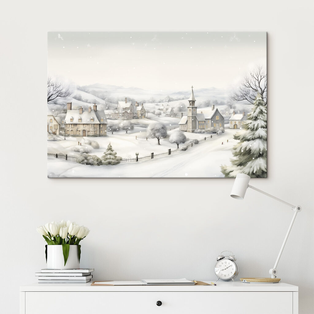 Campanile sulla strada innevata — ambiente 2