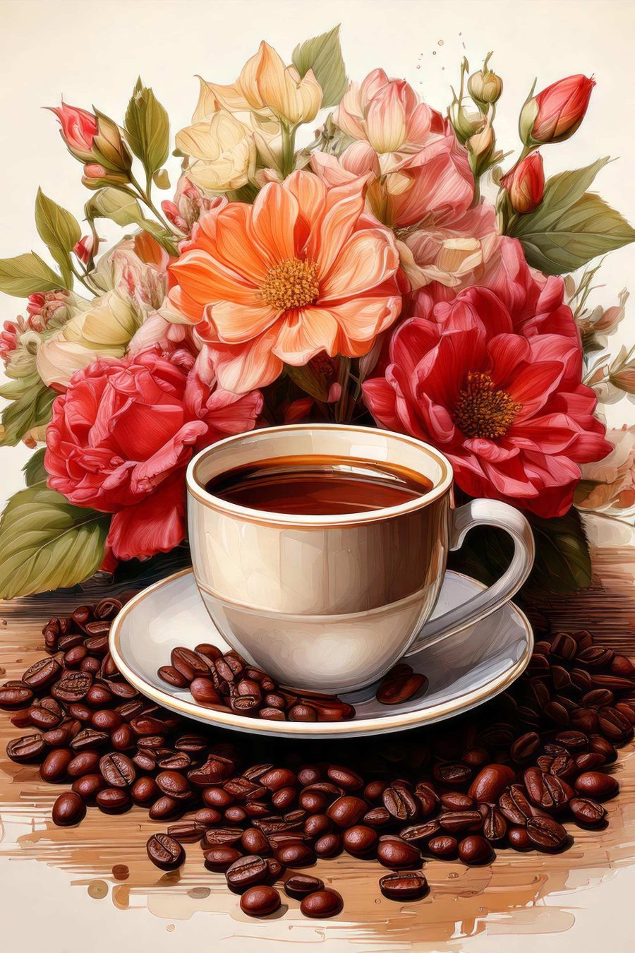 Caffè tra rose calde — design completo