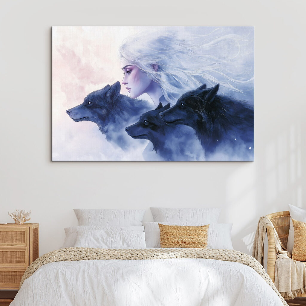 Donna e lupi blu — ambiente 1