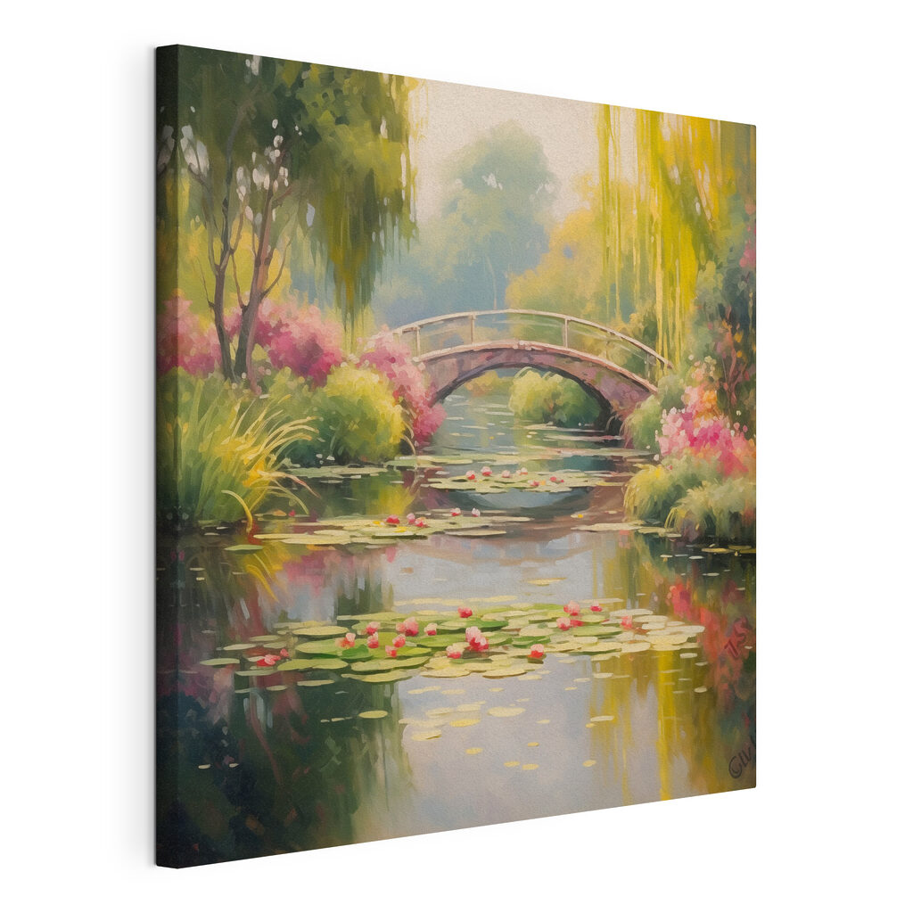 Ponte tra le ninfee, tela tesa e bordo avvolto