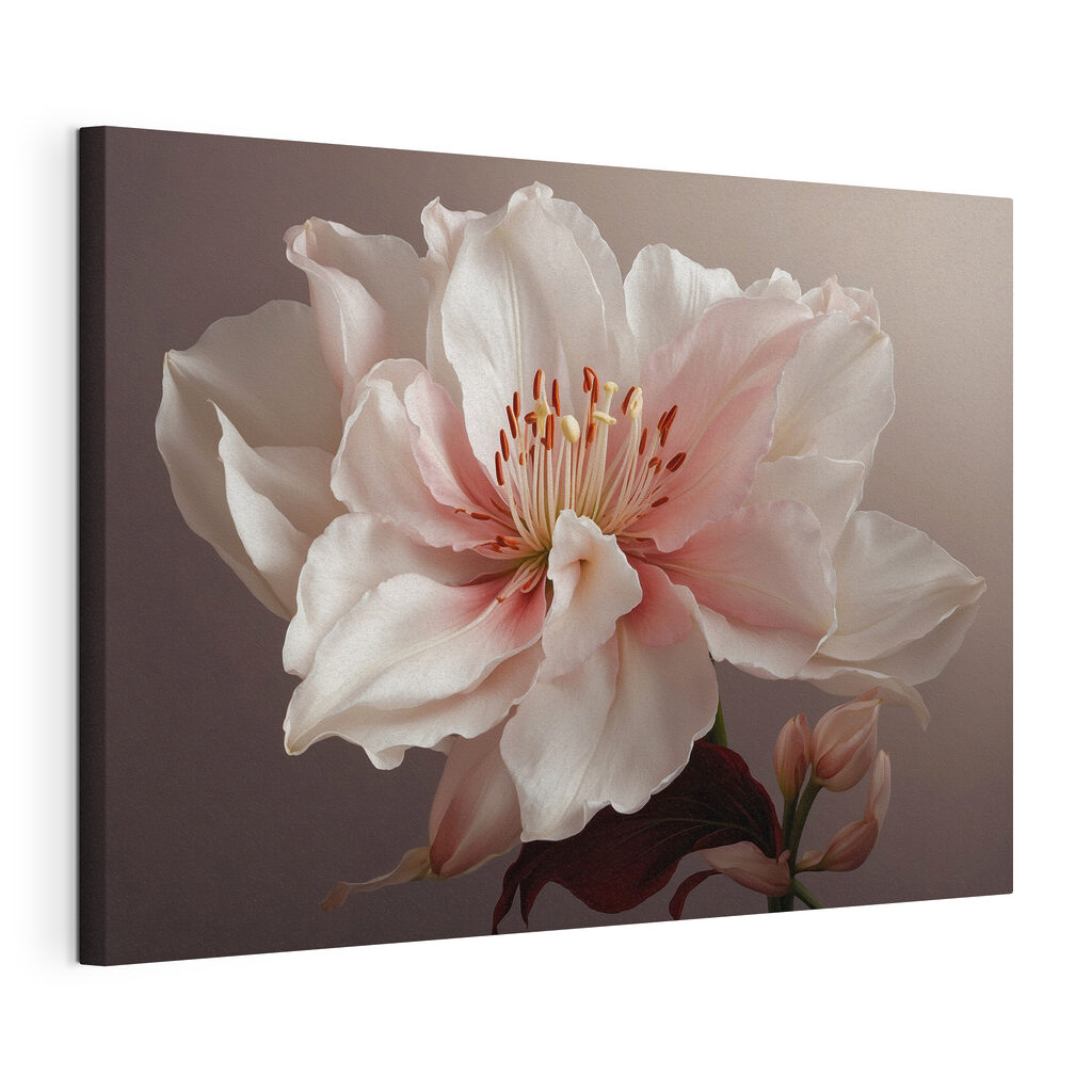 Fiore rosa e bianco, tela tesa e bordo avvolto